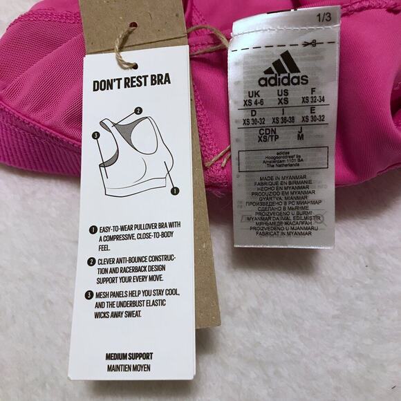 Adidas NWT Bright Pink Sports Bra Women XS - Picture 7 of 10